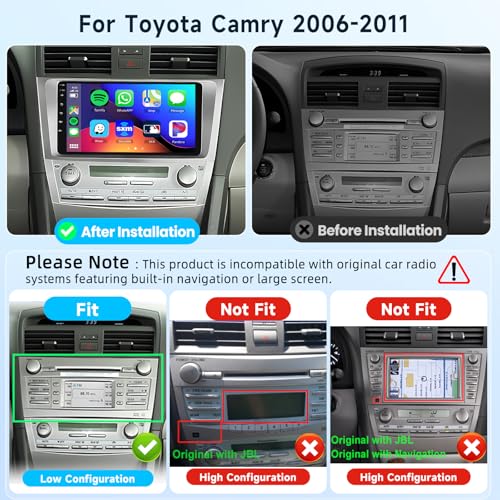 Image of Android 15 Car Stereo for Toyota Camry 2006 2007 2008 2009 2010 2011, 9 Inch HD Touchscreen Radio, Wireless CarPlay Android Auto GPS WiFi Bluetooth FM /RDS SWC Dual USB HD Backup Camera 2G+64G