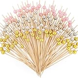 AstraGlam 200 Piezas de Palillos para Cóctel, Palillos de Madera, Palillos Decorativos con Perlas para Aperitivos, 12cm Palillos de Bambú para Fingerfood, Palillos de Madera para Alimentos, Bebidas,