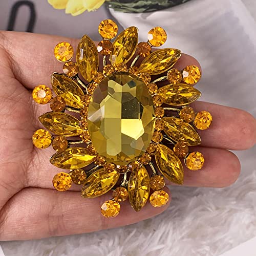 Image of SELOVO Flower Rhinestone Statement Brooch Pin Broach Antique Gold Tone