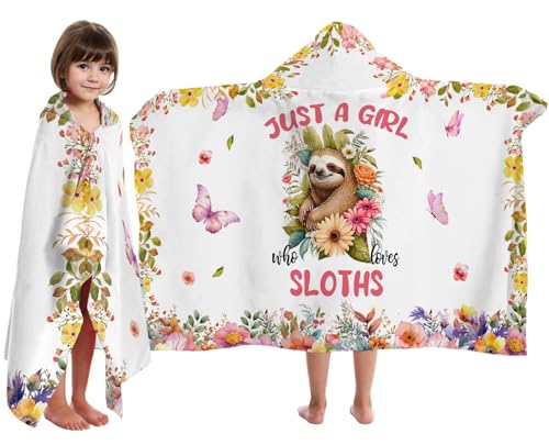 Image of Sloth Hooded Bath Towels for Girls,Soft Cotton Swimming Shower Beach Blanket (Sloth)