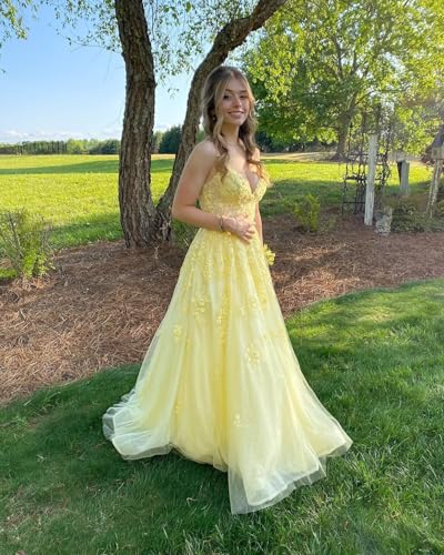 BITALY Women's V Neck Lace Long Prom Dresses 2025 Tulle Ball Gown Formal Evening Dress for Teens BI0074