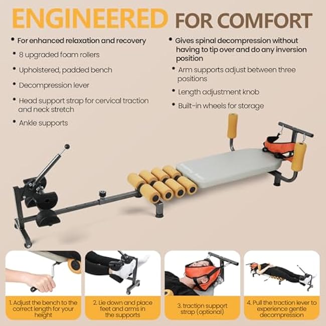 Inversion Table, Back Stretcher, Inversion Tables for Back Pain, Provides Lower Back Pain Relief Without Going Upside Down, Portable Spine Stretcher Bed for Home, 330 Lb Capacity