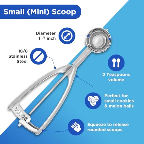 image for Jenaluca Small Scoop - Mini Cookie Scooper & Melon Baller - 2 Teaspoon