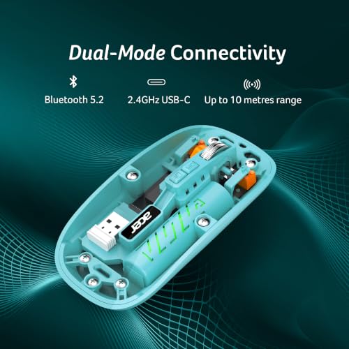 Image of Acer Clearview Wireless Mouse, Dual Mode Bluetooth 5.2 & 2.4GHz, Rechargeable 500mAh Battery, RGB Lighting, 3200 DPI Adjustable, Silent Portable Mouse for Laptop, PC, Mac & Tablet, Green
