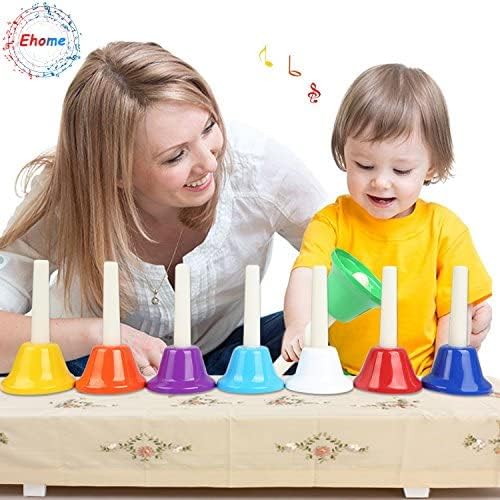 Ehome Handbells, 8 Note Hand Bells Set with Songbook, Early Learning Toys for Toddlers, Percussion Instrument for Birthday, Classroom, Party, Church, Wedding