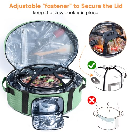 Image of Insulated Slow Cooker Carrying Bag for 6-8 Quart CrockPot and Hamilton Beach Slow Cooker with See-thought Window, Portable Carrier Case with Adjustable Band and Accessory Pocket