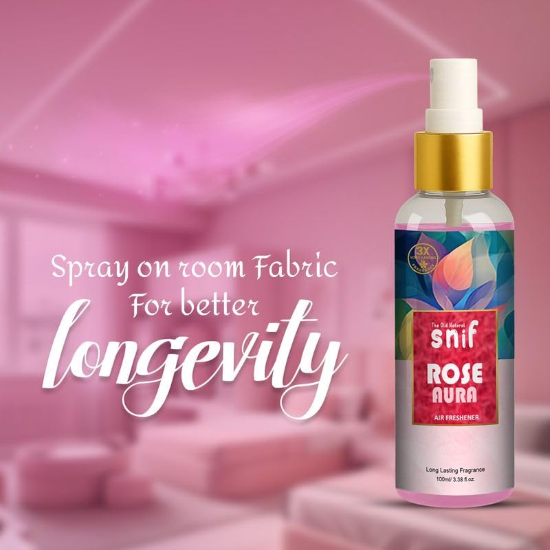 Image of Snif Rose Aura Air Freshener Spray - 100ml | Romantic Rose Fragrance, Long-Lasting Freshness for Home, Office & Car