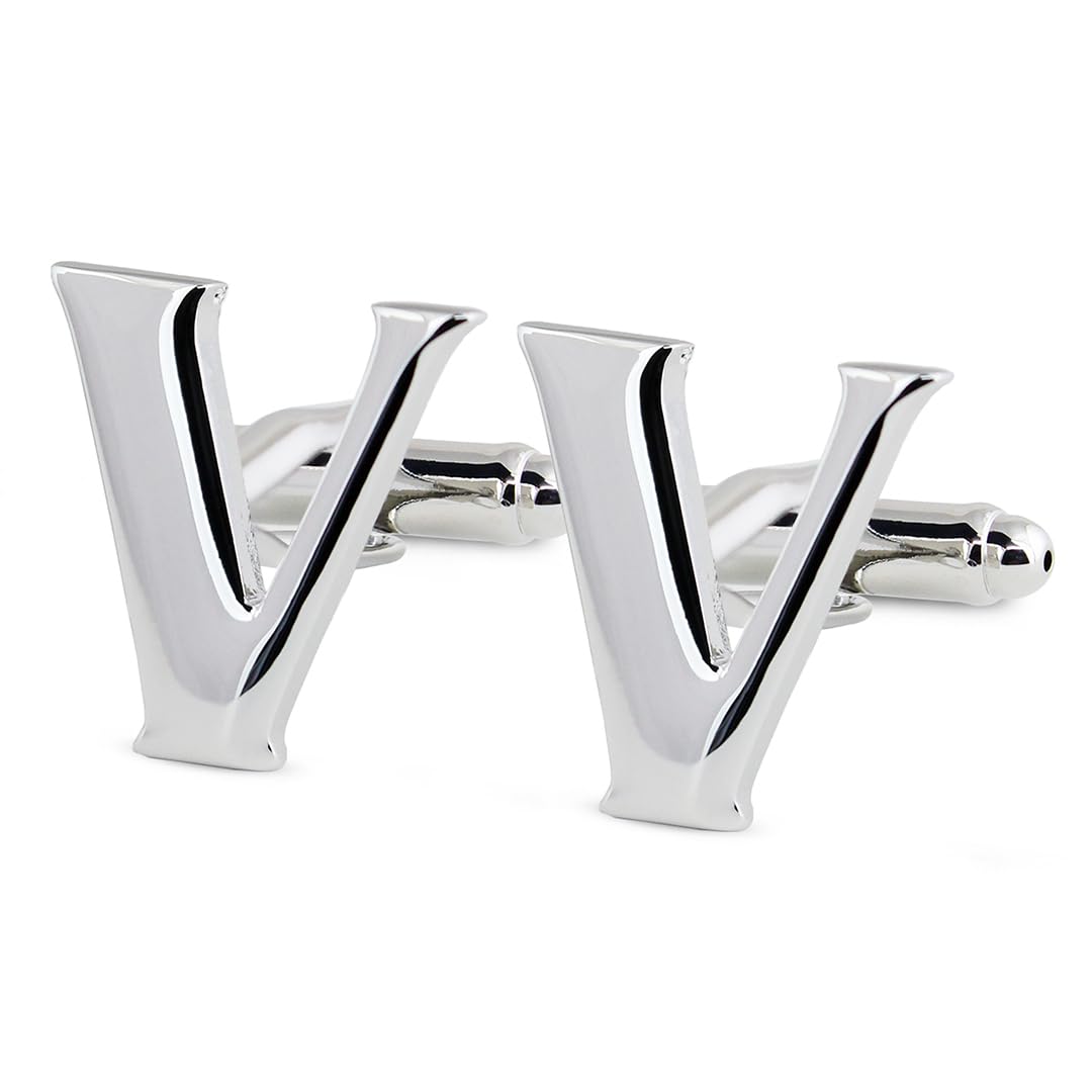 Silver Coloured Alphabet Cufflink (Letter V)-image-34