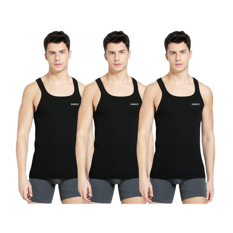 innero Men's Black Baniyan Cotton Sleeveless Gym Vest-picture-35