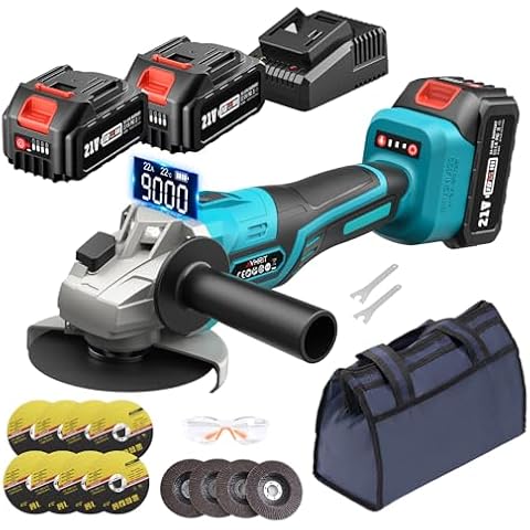 Avhrit Cordless Angle Grinder 2X4.0AH Batteries, 21V Power Angle Grinder Tools with Fast Charger, 9000 RPM Brushless Motor Metal Grinder, 4-1/2'' Cutting Wheels, Flap Disc for Cutting, Grinding Cover