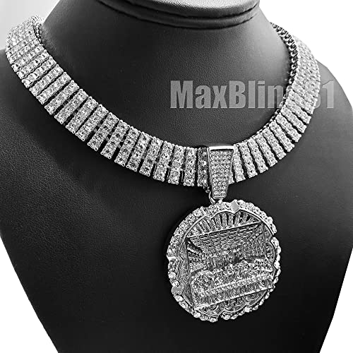 Hip Hop White Gold Plated Last Supper Pendant & 15Mm 20" 30" Iced 4 Row Lab Diamond Tennis Chain Necklace (Pendant Only) #TOP2