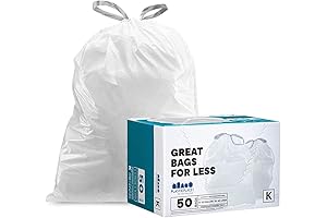 Simplehuman Custom Fit Trash Bags (50 Count) for Code K White Drawstring Garbage Liners