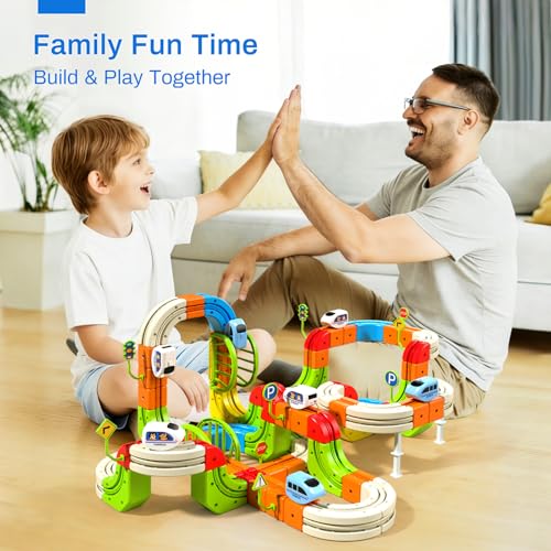 Electric Train Set for Kids, 3D Gravity-Defying Flexible Race Track Building Toy, DIY Rail Cube Track Kit, STEM Motorized Trains Race Tracks Toys Gift for Boys Girls Ages 3+ — view 6