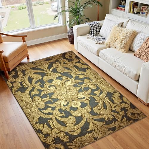 4x5 Boho Rug for Living Room & Entryway, Gold Rainbow Carpet
