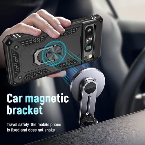 Image of Realcase Google Pixel 8 Pro Back Cover Case | Heavy Duty Dual Layer Hybrid Shock Proof Armor Defender Ring Case Back Cover For Google Pixel 8 Pro 5G (Black) - Polycarbonate