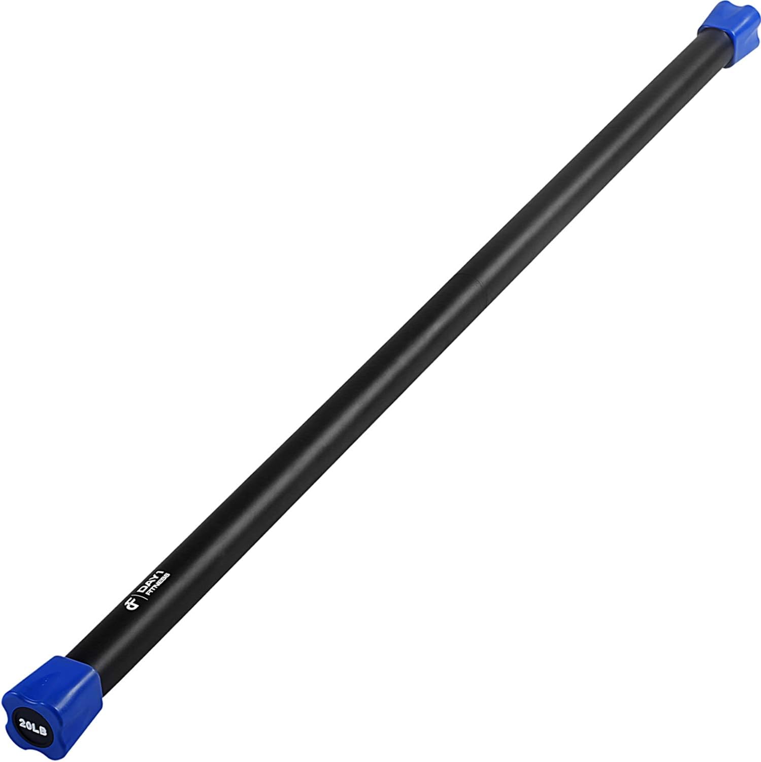 Day 1 Fitness Weighted Workout Bar with Rubber Padding, 7 Size and Bundle Options, 5-30lbs, Heavy-Duty, Solid Steel Exercise Bar for Physical Therapy, Aerobics, Yoga, Pilates, Equipment