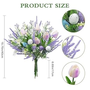 11pcs artificial easter flower 5 head tulips with eggs and fake lavender picks spring floral arrangements stems easter egg branches for home kitchen table centerpiece decorations  urban country home decor