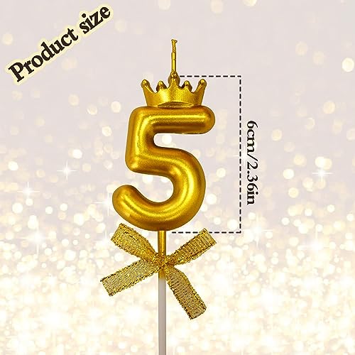 Image of 2 Pc 75 Number Candle for Birthday Cake Metallic 75th Birthday Cake Decoration Seventy Five Candle with Crown on Top Cake Topper 0-9 Number Candles for Anniversary (Pack of 2, Gold)