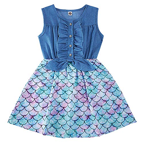 Girls Princess Party Dress Fish Scale Denim