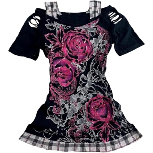 Image of Kawaii Cutecore Harajuku Y2k 2000s Tops Summer Preppy Aesthetic Alt Goth Emo Short Sleeve Graphic Tees