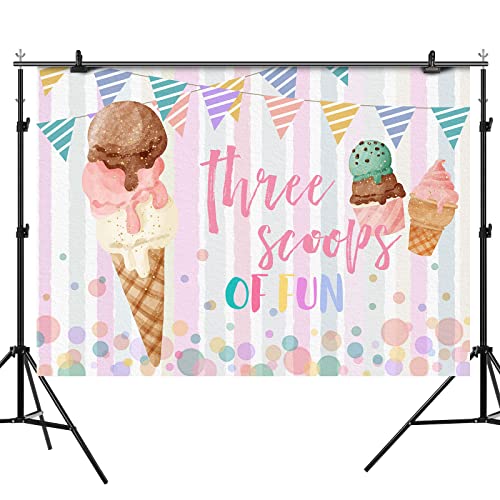 Rsuuinu Ice Cream Birthday Backdrop Three Scoops of Fun Sweet Summer Photography Background 3rd Birthday Girls Birthday Party Banner Decorations Cake Table Banner Photo Booth Studio Props 7x5ft by Rsuuinu - Used condition - Image 2