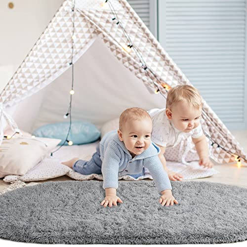 Yj.gwl Oval Bedside Rugs For Bedroom, Fluffy Grey Rugs For Living Room, Aesthetic Dorm Apartment Rug Decor, Nursery Kids Room Fuzzy Cute Carpet, 2.6' X 5.3' Grey #TOP6