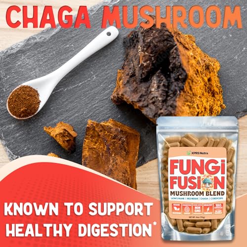 Image of XPRS Nutra Fungi Fusion Mushroom Blend Capsules - 180 Count (90 Day Supply) Premium Blend of Lion's Mane, Reishi, Chaga, Cordyceps Capsules to Support Mental Clarity, Cognition, Energy and Immunity