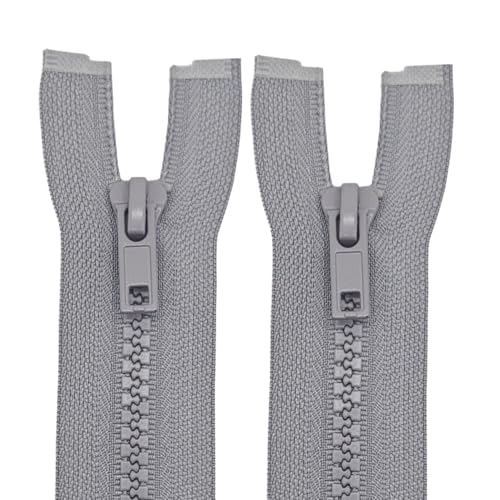 Image of MebuZip 2PCS #5 22 Inch Separating Jacket Zippers Resin Zipper Molded Plastic Zippers Bulk for Sewing Coat Jackets Clothes (Grey)
