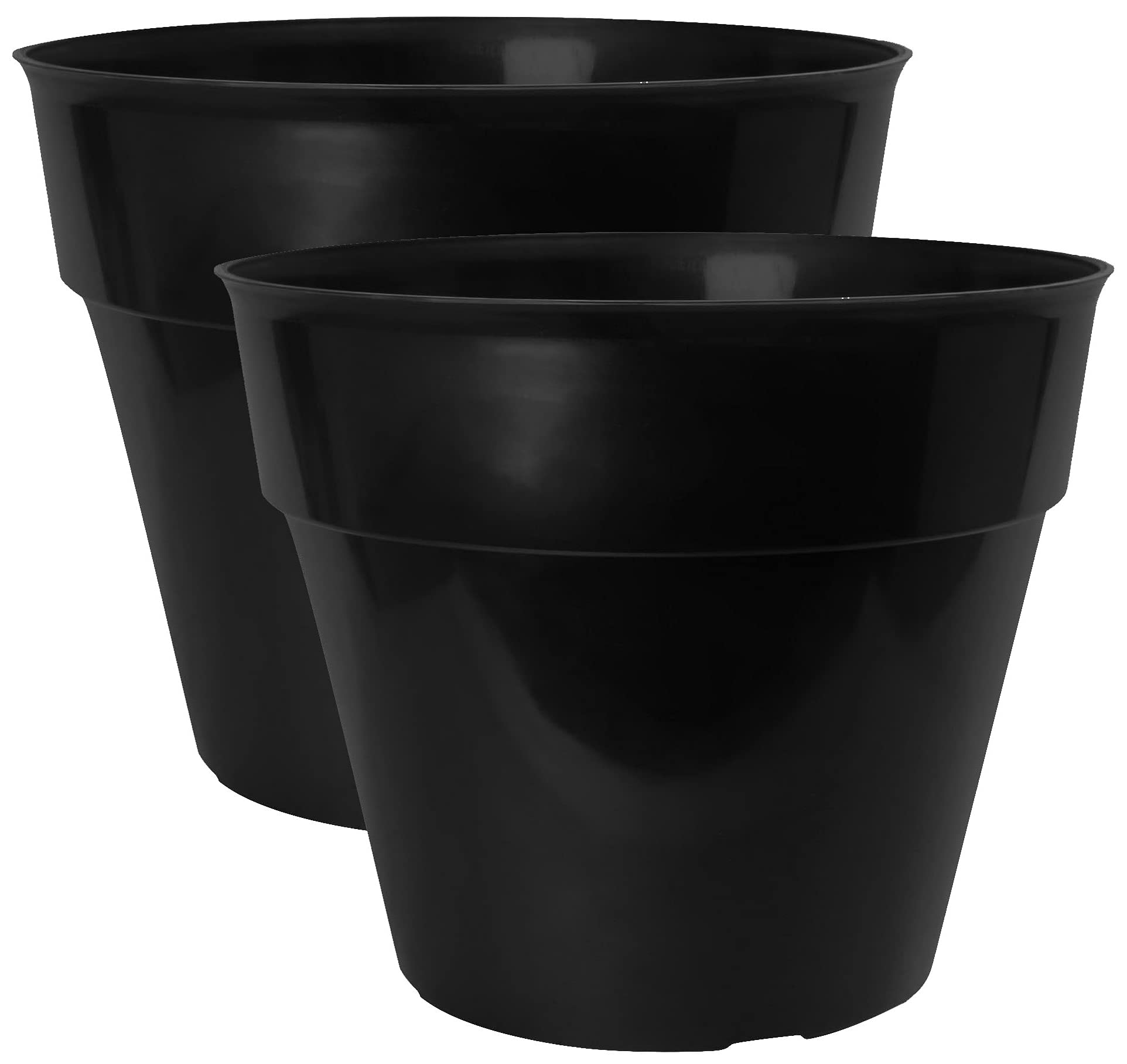 Muddy Hands 2 x 26 Litre Black Large Plant Pots Round Tall Plastic Planters Outdoor Garden Tree Flower