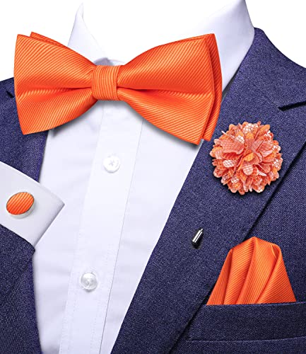 Image of Hi-Tie Bow Ties for Men Pre-Tied Pocket Square with Cufflinks Mens Bowtie Sets for Wedding Formal Party