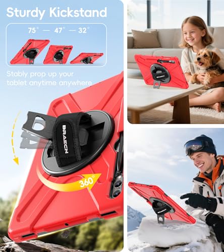 Image of BRAECN Case Galaxy Tab S10 Plus / S9 Plus / S9 FE+ / S8 Plus / S7 Plus / S7 FE | 12.4 inch Shockproof Heavy Duty Full Body Protective Cover with Hand Strap & Kickstand, Shoulder Strap, S Pen Holder Red