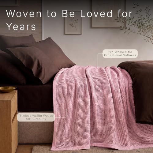 Image of GOTS Certified 90 inchX90 inch Queen 100% Organic Cotton Waffle Blanket-Light Rose | Premium Waffle Blankets & Throws for Bed, Throw Blanket for Couch, Modern & Cozy Blanket, All Season, Comfy and Soft Blankets