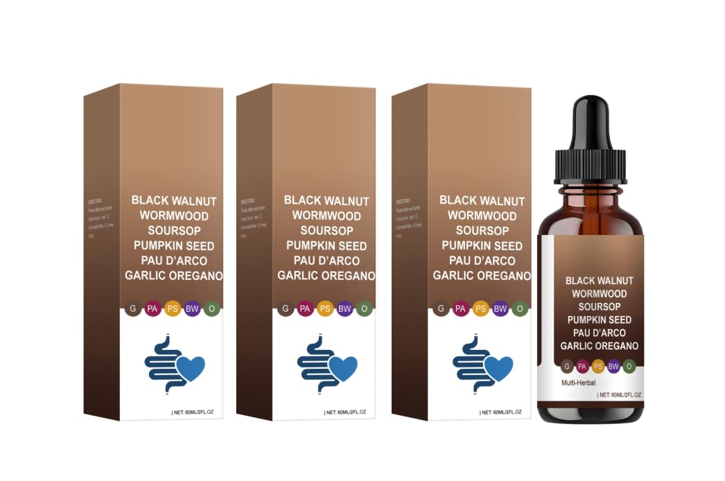Limpieza intestinal con ajenjo y nogal negro | Favorece la digestión, la energía, la absorción y el intestino | Fórmula suave, vegana y sin OMG | 60 ml/2 onzas líquidas,3PCS
