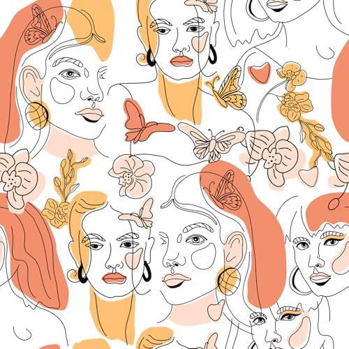 VEELIKE Modern Girls Portraits Geometric Wallpaper Minimalist Face Art Deco Wallpaper for Bedroom Bathroom 44.5 cm × 300 cm Patterned Abstract Geometric Contact Paper Hallway Wall Décor Removable