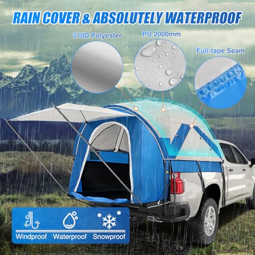 Nilight Truck Bed Tent 5.0-5.5FT Pickup Truck Tents with Removable Awning Waterproof PU2000mm Double Layer Rainfly Storage Bag 2-Person Sleeping Tailgate Bed Tents for Camping Travel Outdoor,Blue Grey by Nilight - Image 3