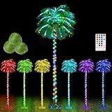 Spurgehom 5FT 336 LED Lighted Palm Tree with Coconuts Color Changing Artificial Palm Tree Lights Remote Control Tropical Fake Palm Trees Lights for Outside Patio Pool Hawaiian Luau Jungle Party