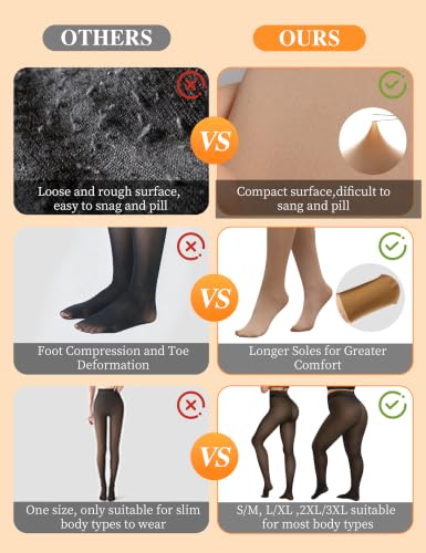 Image of Vosda Women's Fleece-Lined Tights Warm Fake Sheer-Look Pantyhose Leggings