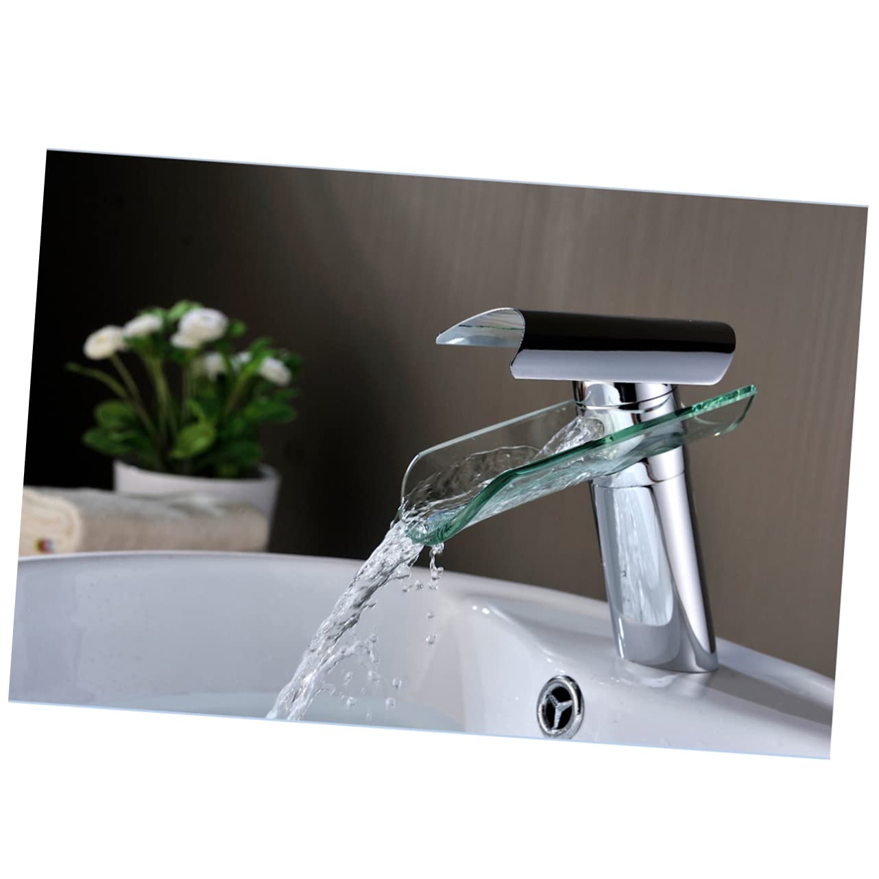 Grifo de Cascada de Vidrio Monomando para Lavabo de Baño, Cobre