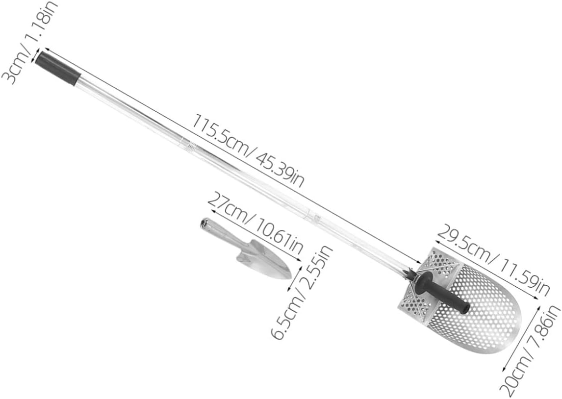 Metal Detector Shovel with Detachable 45.5' Handle, Heavy Duty Stainless Steel Beach Detecting Shovel with Screen Holes, Sturdy Sand Sifter Tool for Metal Detecting and Beach