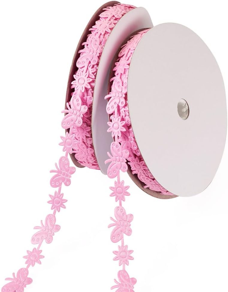 40 Yards Butterfly Flower Sewing Lace Trim Polyester Flower Butterfly Lace Trimming Fabric Embroidered Trim for DIY Clothes Sewing Decoration Crafts (Pearl Pink)