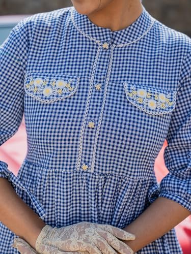 Image of YUFTA Blue Cotton Check Short Dress (1801DRSBL )