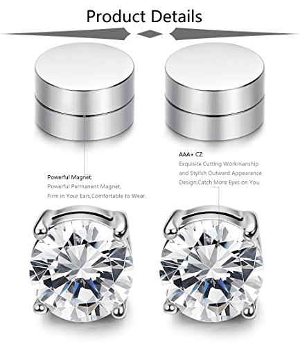 JOERICA 2-4 Pairs 6-8MM Stainless Steel Stud Earrings for Men Women Non Piercing Clip on CZ Earrings Black Silver2