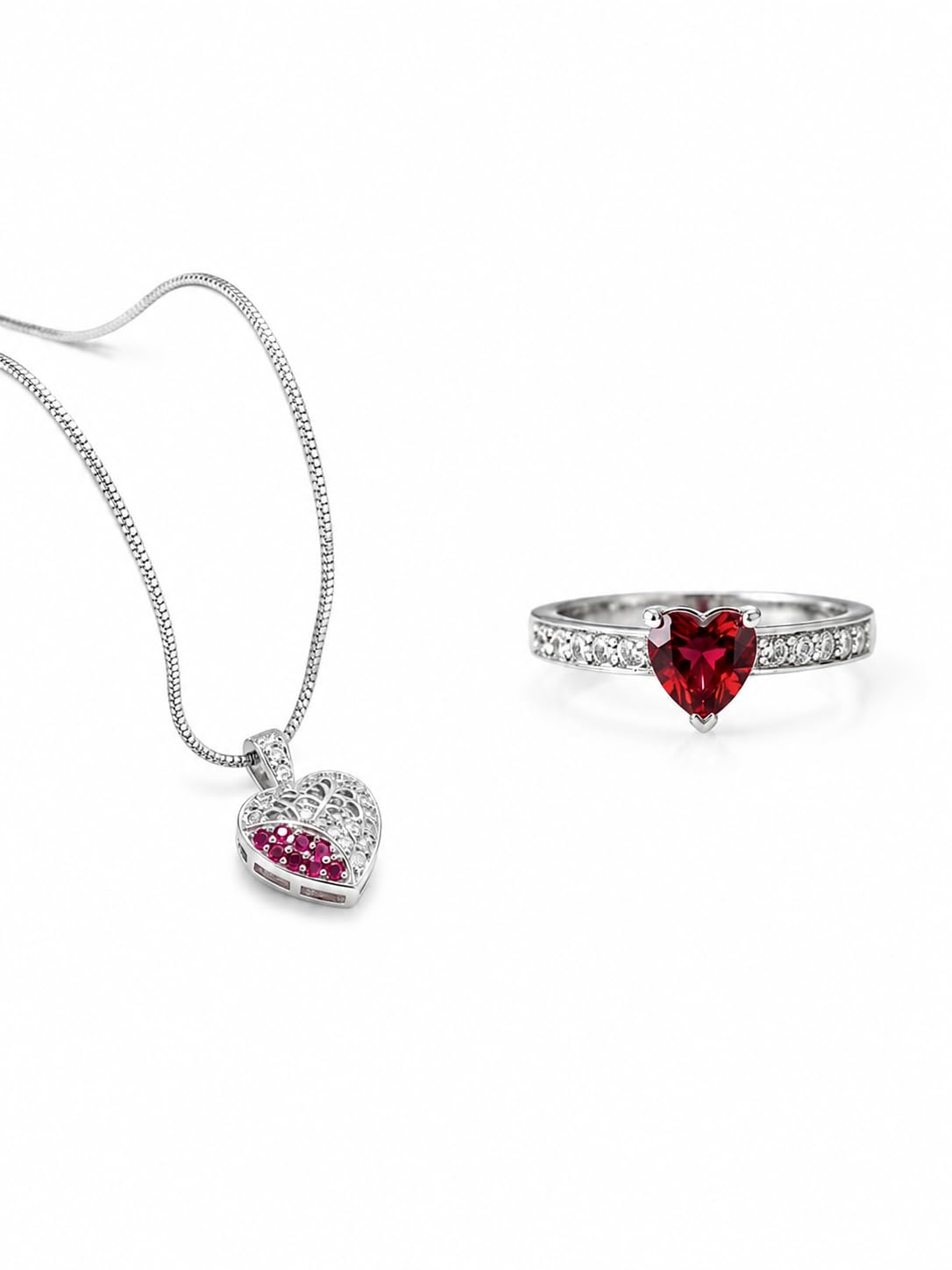 Chain Jewellery for Men & Women| Lightweight & Comfortable | Suitable for Daily Wear, Party & Festive Occasions silver half heart & ring-image-38