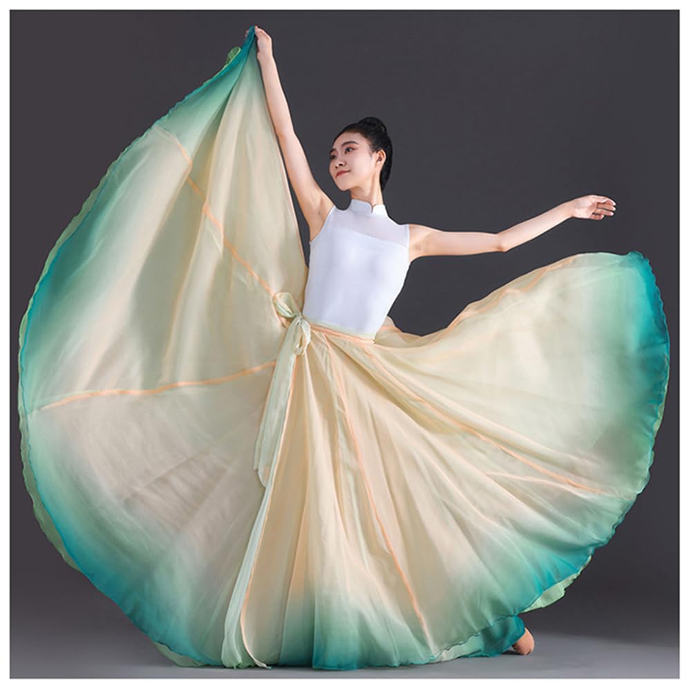 DAIHAN Mujer Profesional Falda Estilo Largo Chino Suave y elástica Fluida y Reversible Maxifalda Larga Baile Flamenco Fluido con Lazo Ajustable en la Cintura