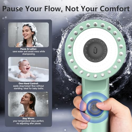 Image of PWERAN Filtered Head Shower, High Pressure Water Flow and Multiple Spray Modes Head Shower for Bath, Power Wash for Hard Water with ON /OFF Switch for Bath (Gray)