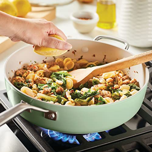 Image of KitchenAid Hard Anodized Ceramic Nonstick Saute Pan with Lid, 5 Quart - Pistachio