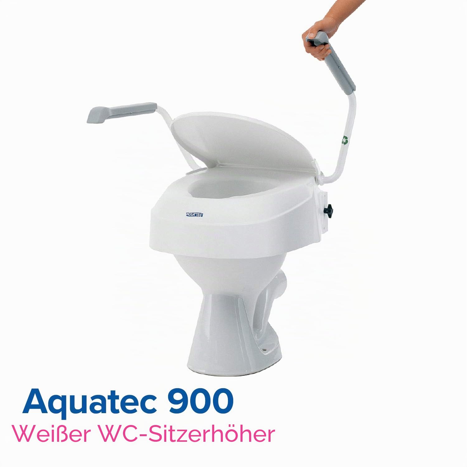 Invacare Aquatec 900 Toilettensitzerhöhung mit Armlehnen, erhöhte Toilettensitze für ältere Menschen, Weiß, erhöht den Sitz um 100 mm