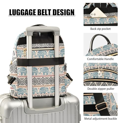 Image of Women Fashion Backpack Purse Ethnic Elephant Rucksack, S | Casual Lightweight Quilted Daypack Ladies Bag for College Travel Work