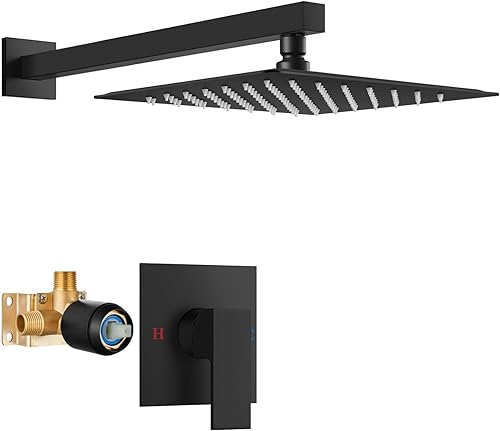 Airuida Juego de grifo de ducha para baño, sistema de ducha de lluvia SUS304 de acero inoxidable con roscas macho, kit de molduras de ducha de 10