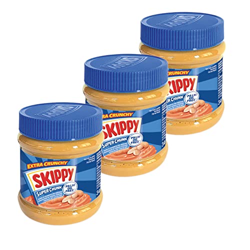 SKIPPY 3x 340g Erdnussbutter 'Super Chunk' | Peanutbutter Ohne Palmöl | mit Erdnuss-Stückchen | 91% Erdnüsse | Crunchy Peanut Butter | Leckere Erdnussbutter mit vollem Geschmack